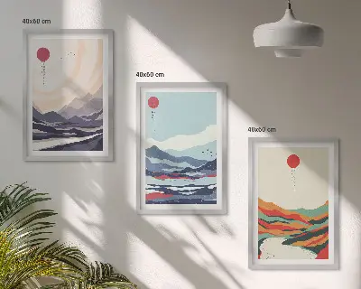 Wanddecoratieset met schilderijen Japanse abstracte bergen