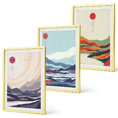 Wanddecoratieset met schilderijen Japanse abstracte bergen