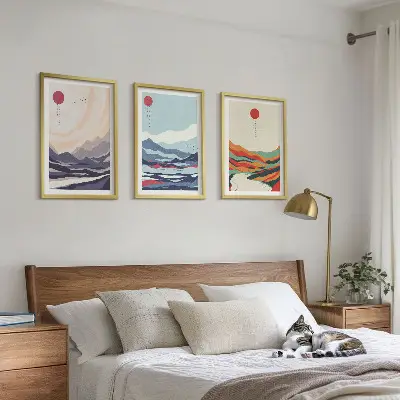 Wanddecoratieset met schilderijen Japanse abstracte bergen