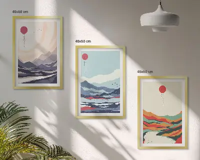 Wanddecoratieset met schilderijen Japanse abstracte bergen
