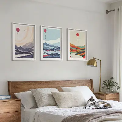 Wanddecoratieset met schilderijen Japanse abstracte bergen