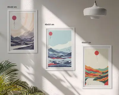 Wanddecoratieset met schilderijen Japanse abstracte bergen