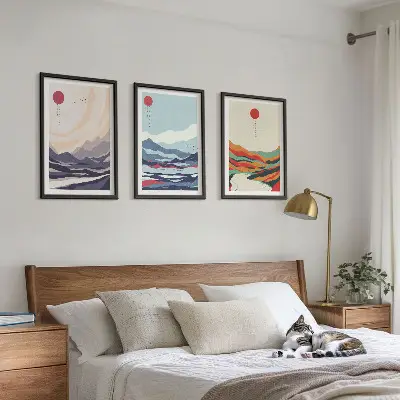Wanddecoratieset met schilderijen Japanse abstracte bergen
