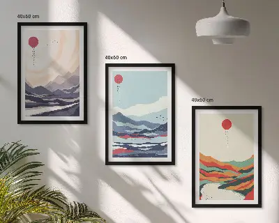 Wanddecoratieset met schilderijen Japanse abstracte bergen