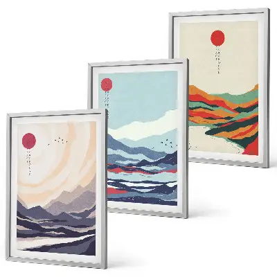 Wanddecoratieset met schilderijen Japanse abstracte bergen