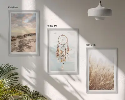 Wanddecoratieset met schilderijen met afbeeldingen van de zee, wolken, dromenvanger en gras