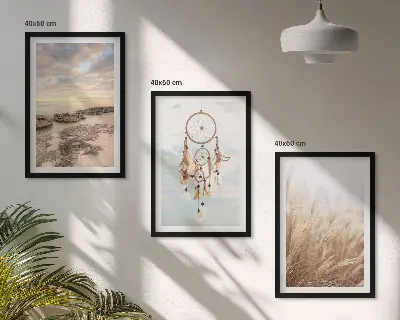 Wanddecoratieset met schilderijen met afbeeldingen van de zee, wolken, dromenvanger en gras