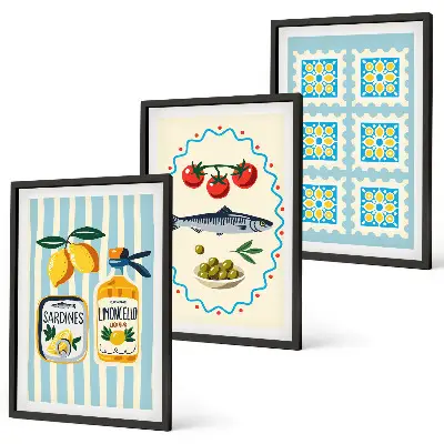 Fotowand met mediterrane keukenillustraties