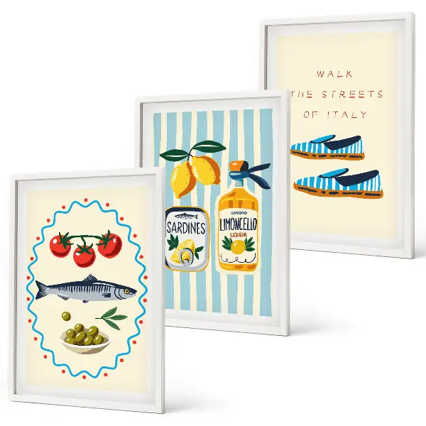 Wanddecoratieset schilderijen met Italiaanse levensstijl thema