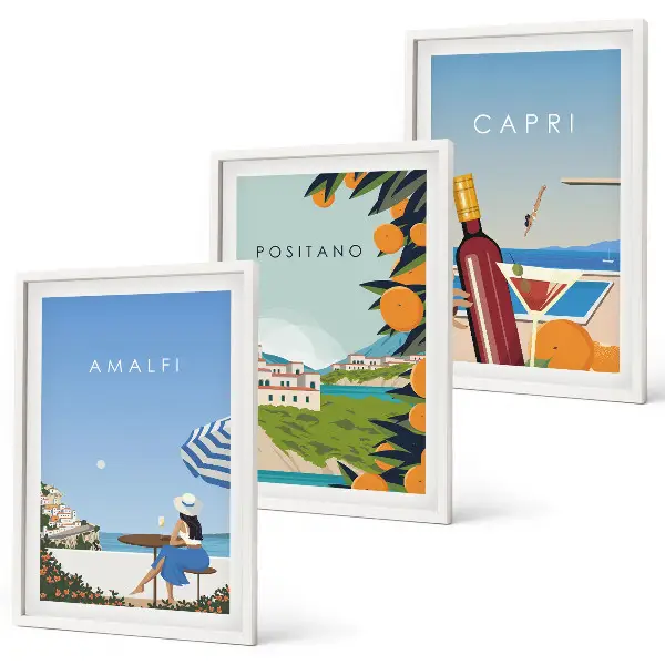Schilderijenset Amalfi Positano en Capri set van wanddecoratie
