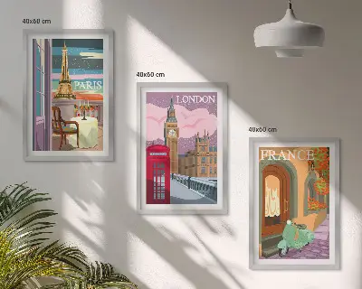Wanddecoratie set schilderijen met retro uitzichten over Parijs en Londen
