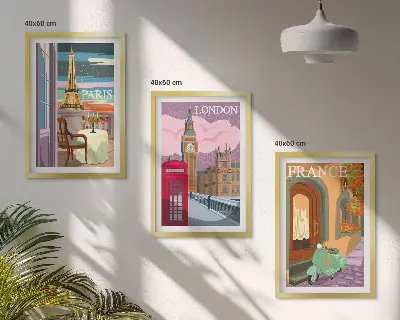 Wanddecoratie set schilderijen met retro uitzichten over Parijs en Londen