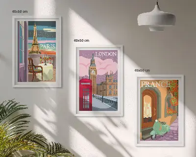Wanddecoratie set schilderijen met retro uitzichten over Parijs en Londen