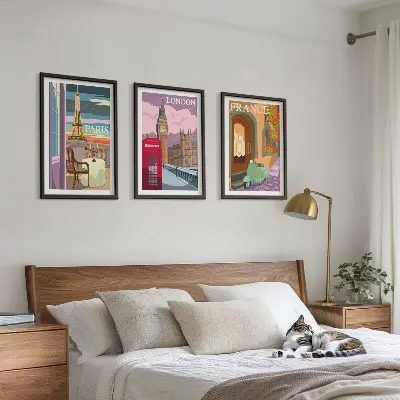 Wanddecoratie set schilderijen met retro uitzichten over Parijs en Londen