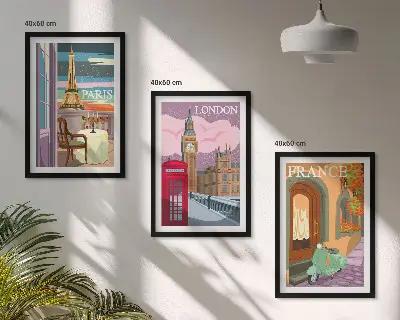 Wanddecoratie set schilderijen met retro uitzichten over Parijs en Londen
