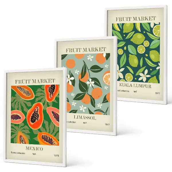 Fotowand vintage posters met fruitmotieven