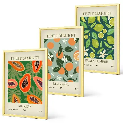 Fotowand vintage posters met fruitmotieven