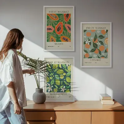 Fotowand vintage posters met fruitmotieven