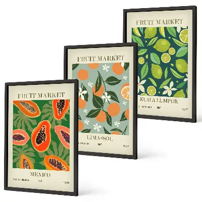 Fotowand vintage posters met fruitmotieven
