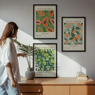 Fotowand vintage posters met fruitmotieven