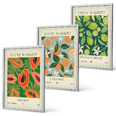 Fotowand vintage posters met fruitmotieven