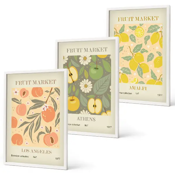 Wanddecoratieset met fruitposters set van schilderijen met retro fruitontwerpen