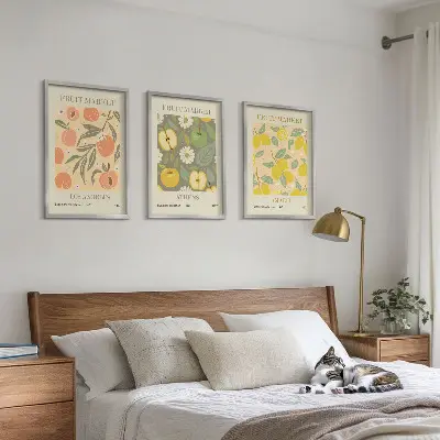 Wanddecoratieset met fruitposters set van schilderijen met retro fruitontwerpen