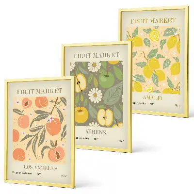 Wanddecoratieset met fruitposters set van schilderijen met retro fruitontwerpen
