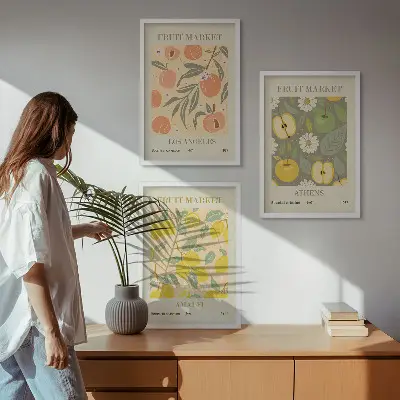 Wanddecoratieset met fruitposters set van schilderijen met retro fruitontwerpen