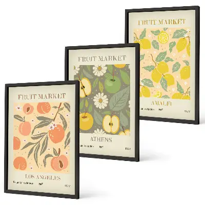 Wanddecoratieset met fruitposters set van schilderijen met retro fruitontwerpen