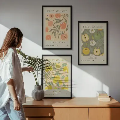 Wanddecoratieset met fruitposters set van schilderijen met retro fruitontwerpen