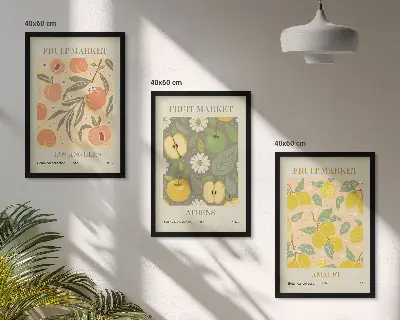 Wanddecoratieset met fruitposters set van schilderijen met retro fruitontwerpen