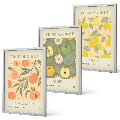 Wanddecoratieset met fruitposters set van schilderijen met retro fruitontwerpen