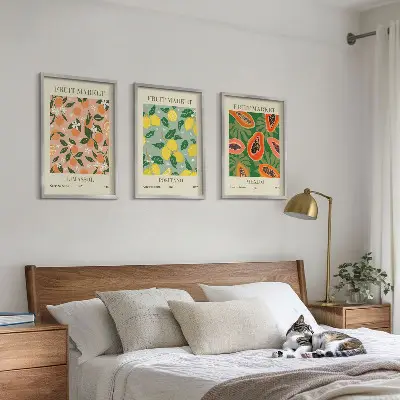 Wanddecoratieset schilderijen met retro motief van tropisch citrusfruit