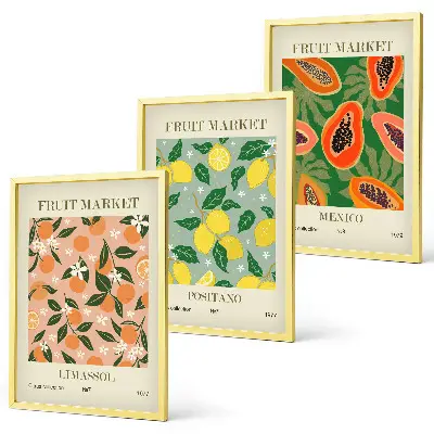 Wanddecoratieset schilderijen met retro motief van tropisch citrusfruit