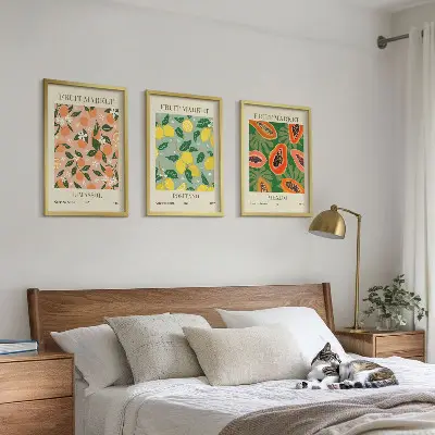 Wanddecoratieset schilderijen met retro motief van tropisch citrusfruit