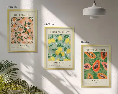 Wanddecoratieset schilderijen met retro motief van tropisch citrusfruit