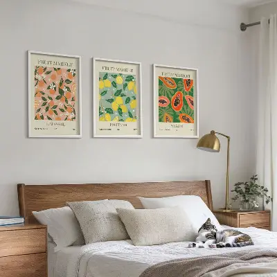 Wanddecoratieset schilderijen met retro motief van tropisch citrusfruit