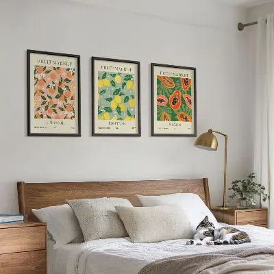 Wanddecoratieset schilderijen met retro motief van tropisch citrusfruit