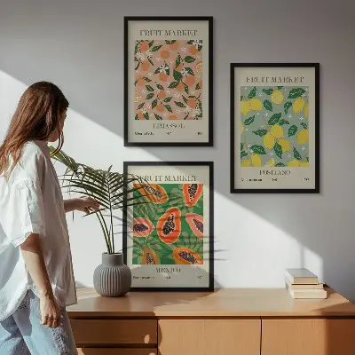 Wanddecoratieset schilderijen met retro motief van tropisch citrusfruit