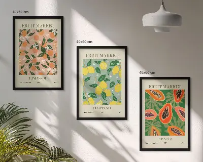 Wanddecoratieset schilderijen met retro motief van tropisch citrusfruit