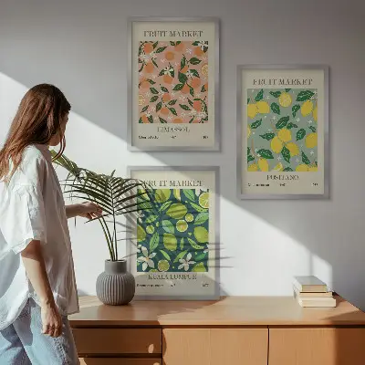 Fotowand met fruit- en bloemenpatroon van citrusvruchten