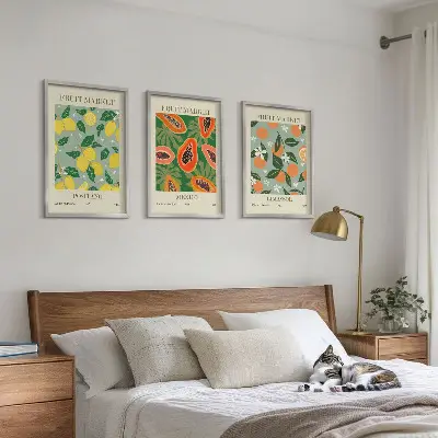Wanddecoratieset met schilderijen fruitposters met citroenen en papaja's