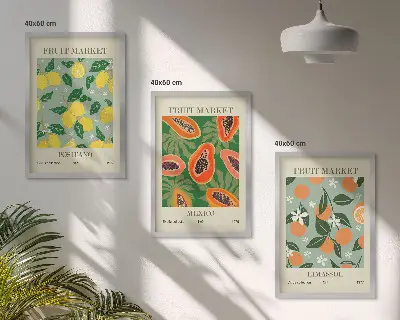 Wanddecoratieset met schilderijen fruitposters met citroenen en papaja's
