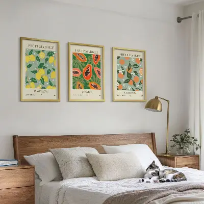 Wanddecoratieset met schilderijen fruitposters met citroenen en papaja's