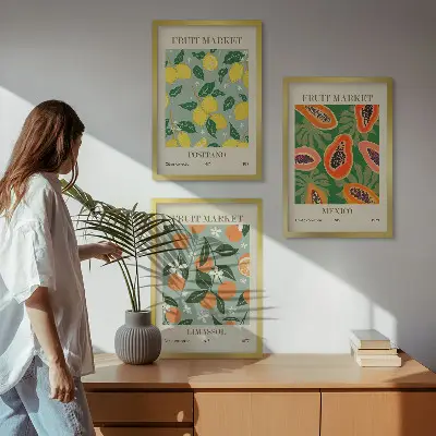 Wanddecoratieset met schilderijen fruitposters met citroenen en papaja's