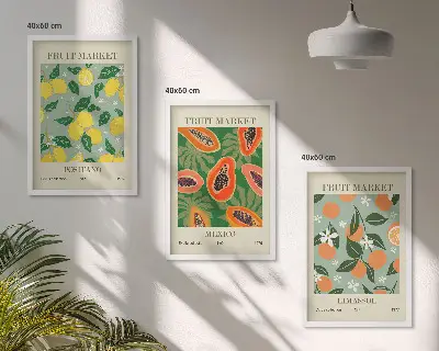 Wanddecoratieset met schilderijen fruitposters met citroenen en papaja's