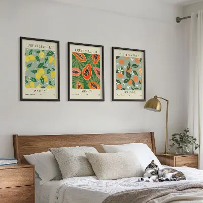 Wanddecoratieset met schilderijen fruitposters met citroenen en papaja's