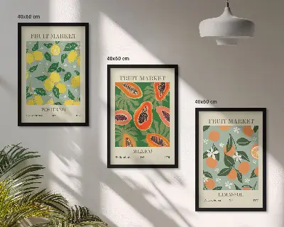 Wanddecoratieset met schilderijen fruitposters met citroenen en papaja's