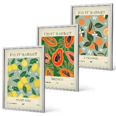 Wanddecoratieset met schilderijen fruitposters met citroenen en papaja's